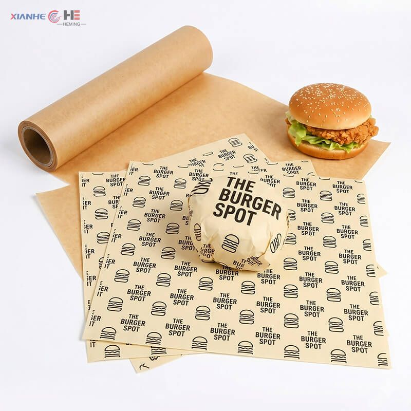 Feuilles de papier sulfuris&eacute; imprim&eacute;es sur mesure pour l'emballage des hamburgers
